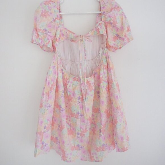 For Love & Lemons Kennedy Pastel Floral Puff Sleeve Mini Dress M - Picture 8 of 10